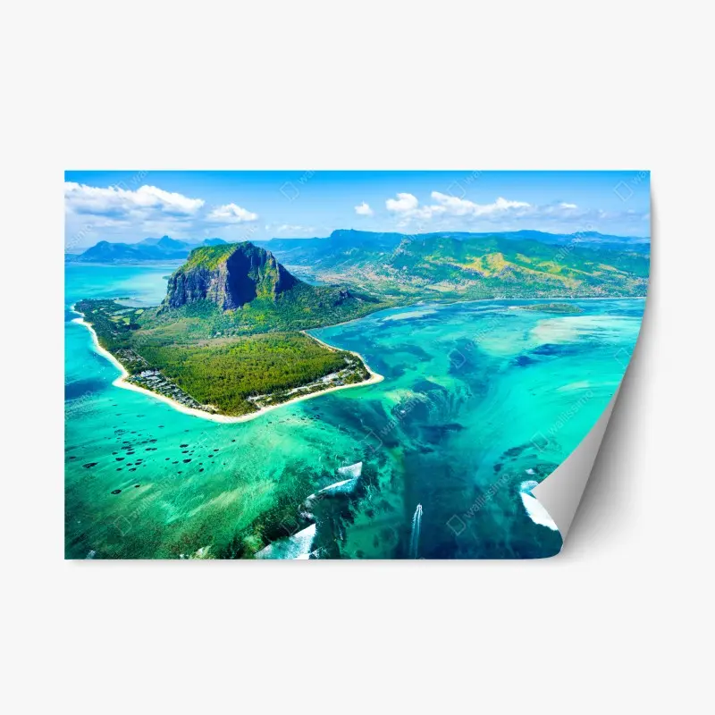 Repositionierbarer Aufkleber türkisfarbene lagune aus der luft, Mauritius