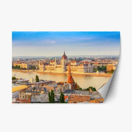 Repositionierbarer Aufkleber Budapest skyline mit dem ungarischen Parlament am Donauufer – Pixers®
