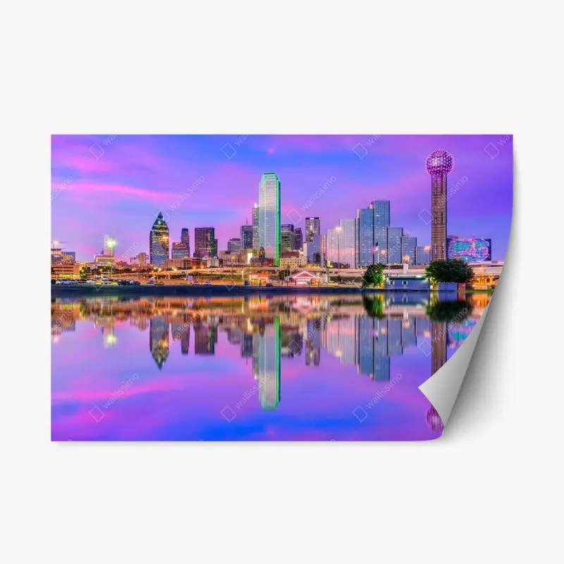 Repositionierbarer Aufkleber Dallas skyline im violetten abendlicht