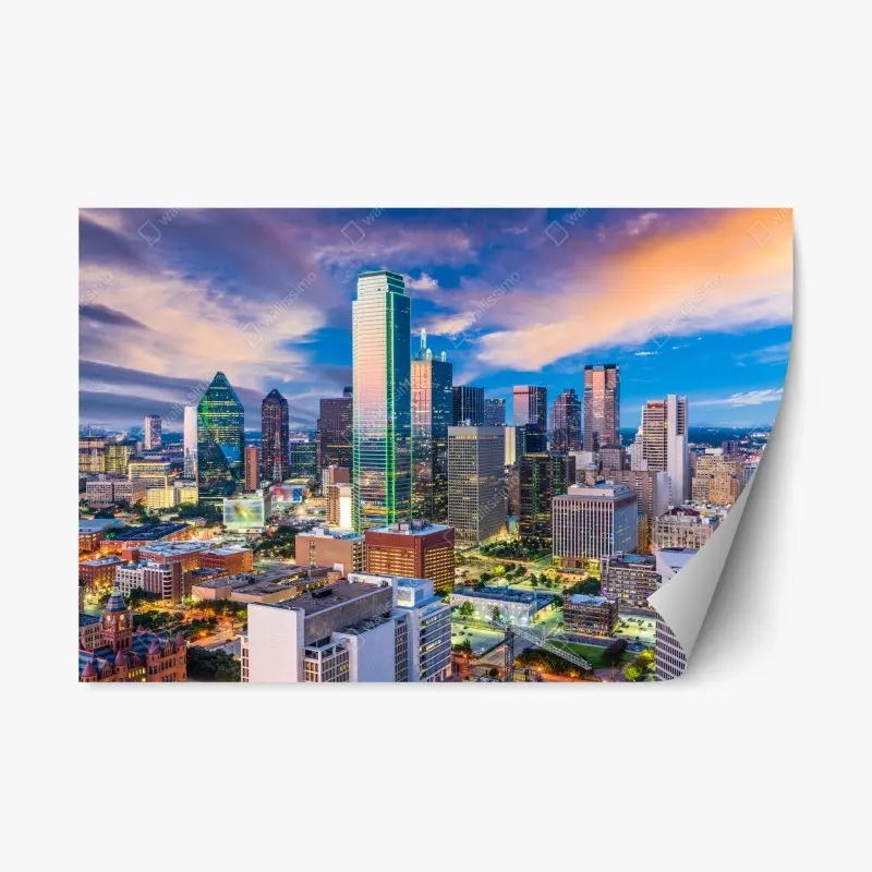 Repositionierbarer Aufkleber Dallas skyline bei sonnenuntergang