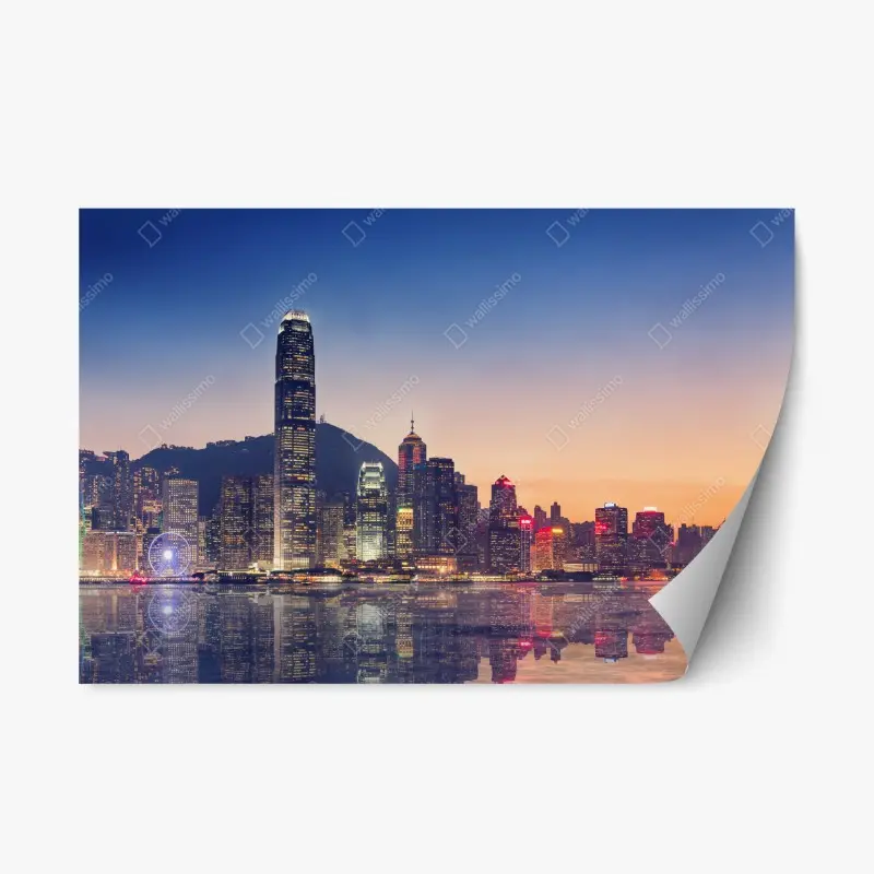 Repositionierbarer Aufkleber Hongkong panorama bei dämmerung