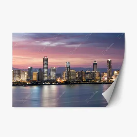Repositionierbarer Aufkleber ruhige stadtskyline bei dämmerung – Pixers®
