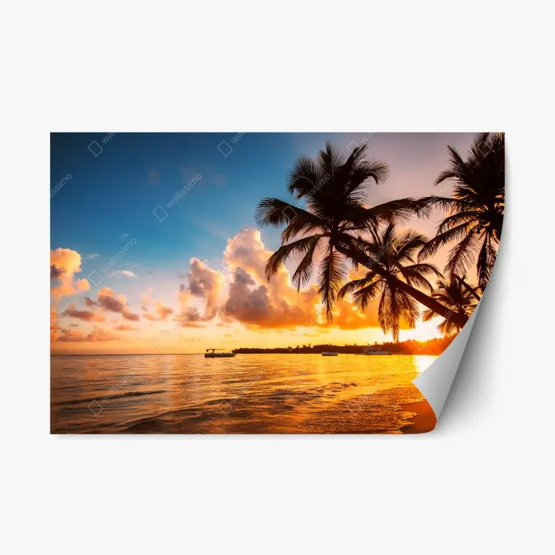 Repositionierbarer Aufkleber tropischer sonnenuntergang mit palmensilhouetten, Dominikanische Republik