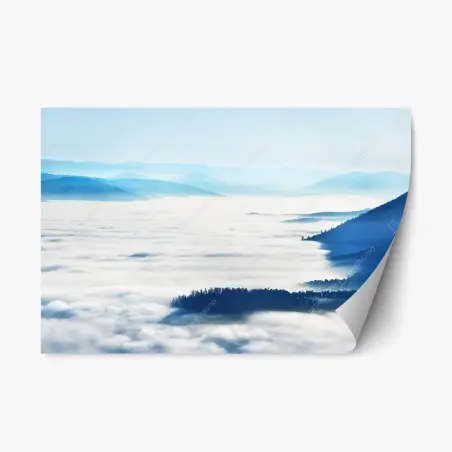 Repositionierbarer Aufkleber neblige bergpanorama über dem tal – Pixers®