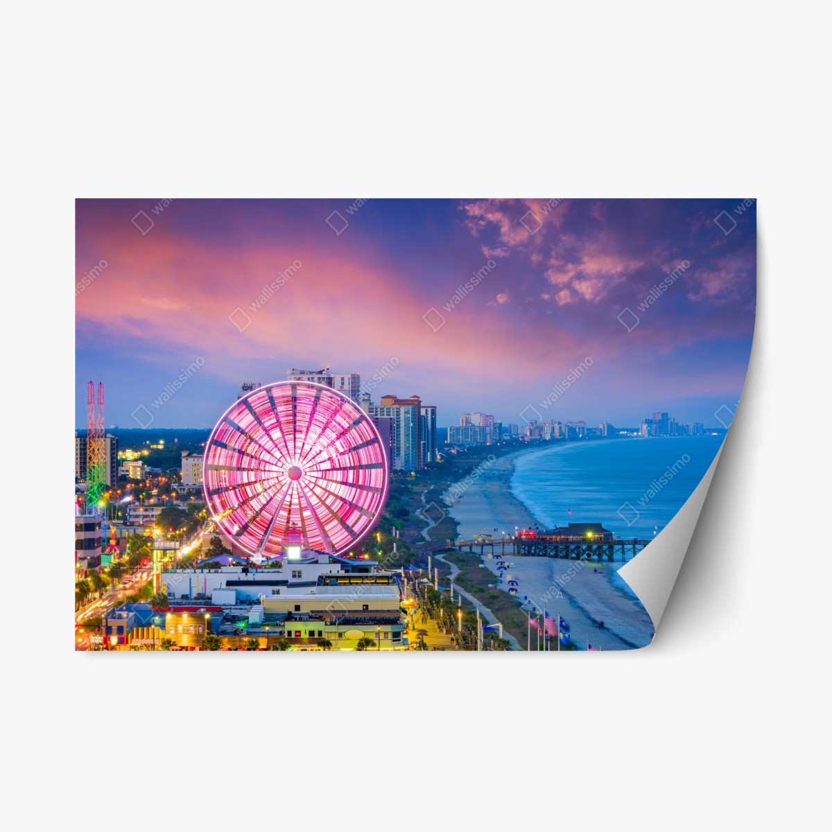 Repositionierbarer Aufkleber Myrtle Beach sonnenuntergang skyline mit riesenrad – Pixers®