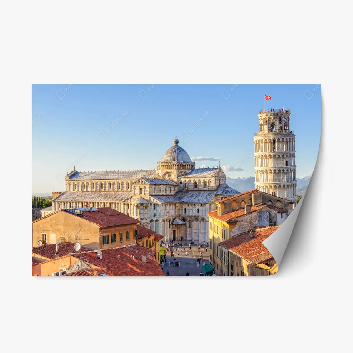 Repositionierbarer Aufkleber sonnenbeschienener blick auf den dom von Pisa und den schiefen turm – Pixers®