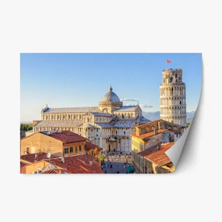 Repositionierbarer Aufkleber sonnenbeschienener blick auf den dom von Pisa und den schiefen turm – Pixers®