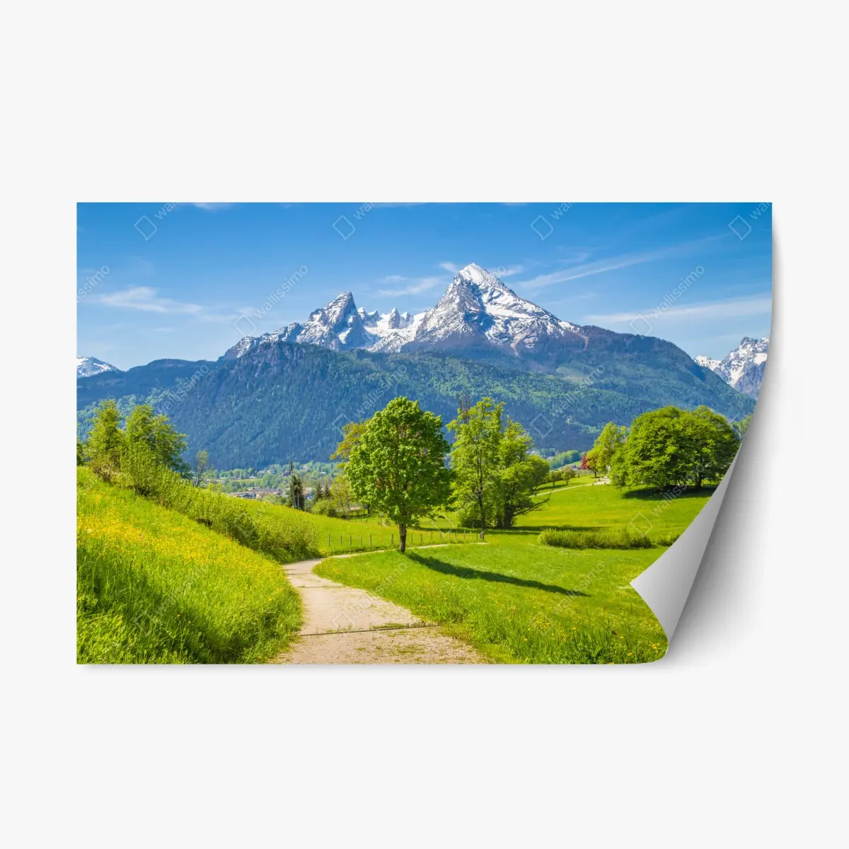 Repositionierbarer Aufkleber ruhige alpenwiese mit berggipfeln – Pixers®