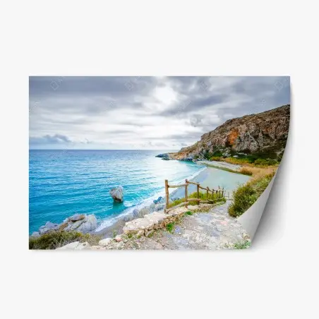 Repositionierbarer Aufkleber ruhige türkisfarbene bucht mit küstenpfad – Pixers®