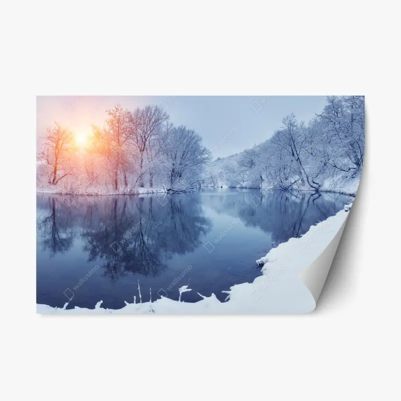Repositionierbarer Aufkleber winterliche flusslandschaft bei sonnenuntergang