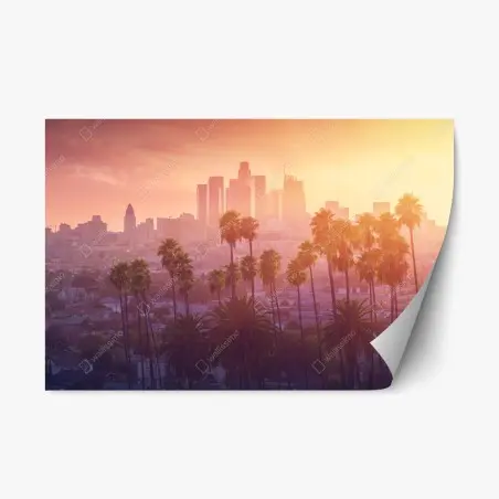 Repositionierbarer Aufkleber Los Angeles goldener sonnenuntergang über der skyline – Pixers®