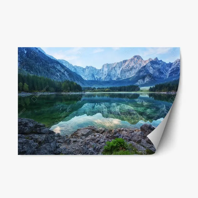Repositionierbarer Aufkleber früher morgen am See Fusine, Julische Alpen