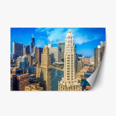 Repositionierbarer Aufkleber Chicago skyline über dem fluss – Pixers®