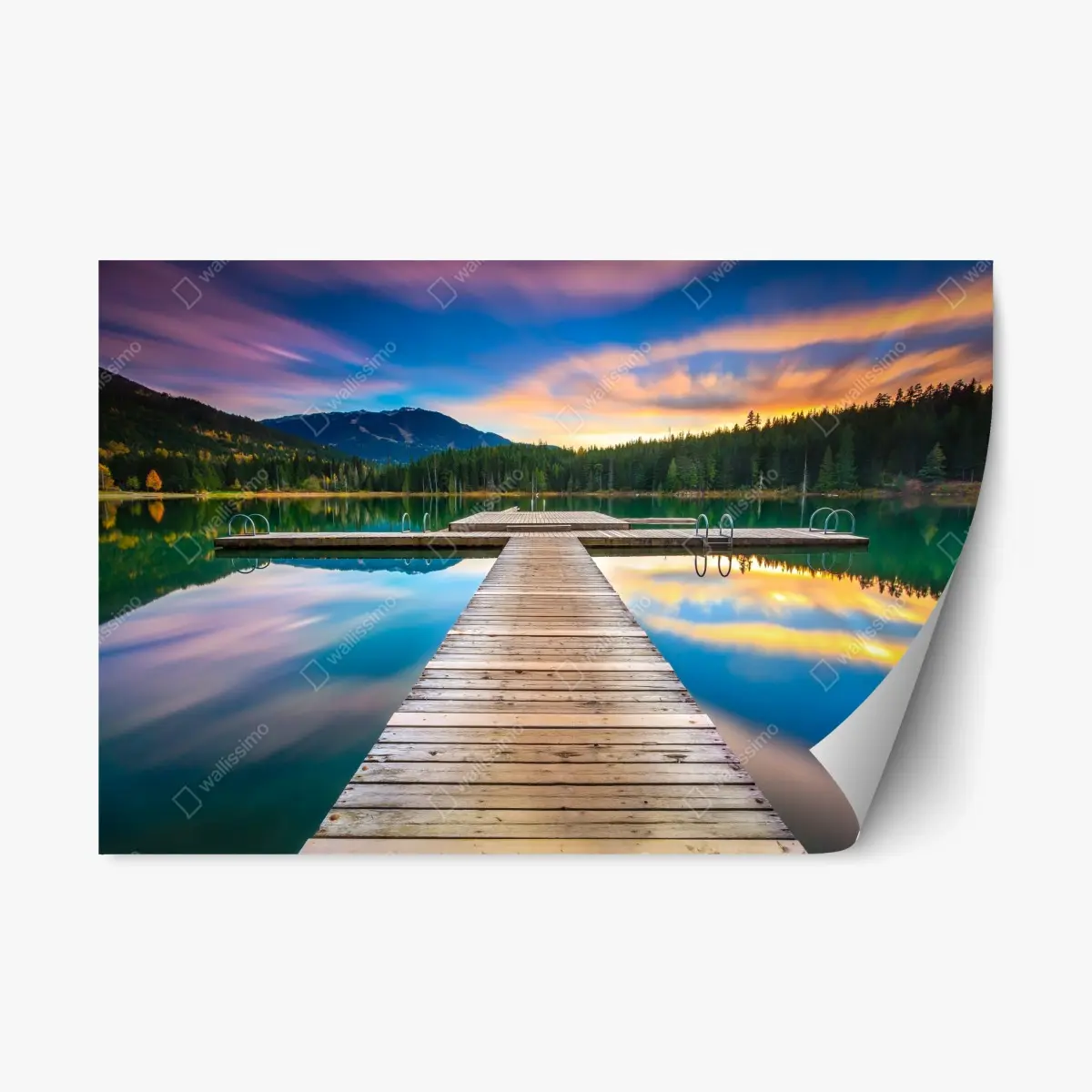 Repositionierbarer Aufkleber ruhiger bergsee im sonnenuntergang – Pixers®