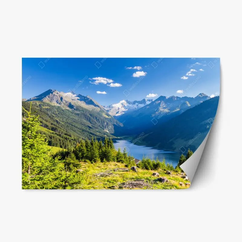 Repositionierbarer Aufkleber ruhiges tal mit alpensee