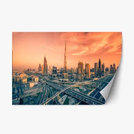 Repositionierbarer Aufkleber Dubai skyline bei sonnenuntergang – Pixers®