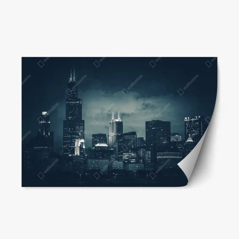 Repositionierbarer Aufkleber Chicago skyline in tiefblauen tönen