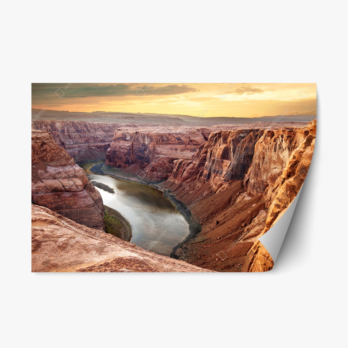 Repositionierbarer Aufkleber sonnenbeschienener canyon bei Horseshoe Bend, Colorado River – Pixers®