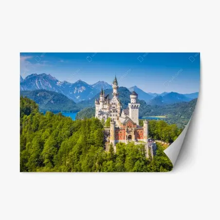 Repositionierbarer Aufkleber schloss Neuschwanstein in alpiner landschaft – Pixers®