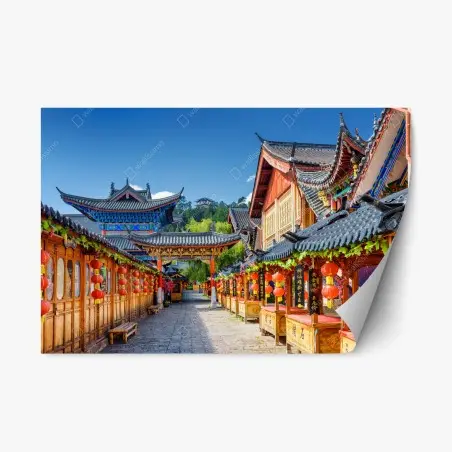Repositionierbarer Aufkleber Lijiang alte gasse mit laternen – Pixers®
