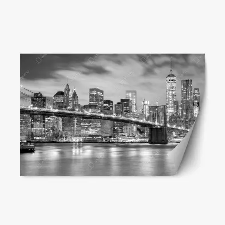 Repositionierbarer Aufkleber schwarzweiß skyline von New York mit Brooklyn Bridge – Pixers®