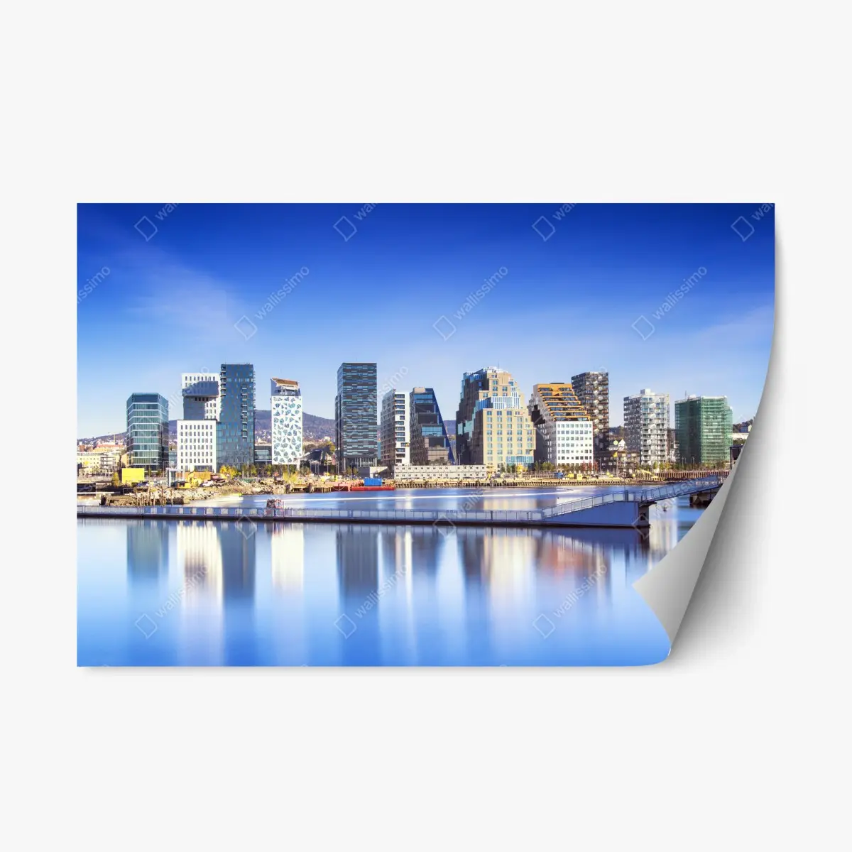 Repositionierbarer Aufkleber moderne ufer skyline mit spiegelungen – Pixers®