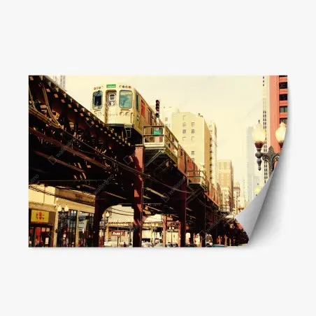 Repositionierbarer Aufkleber retro hochbahn über der stadtstraße – Pixers®