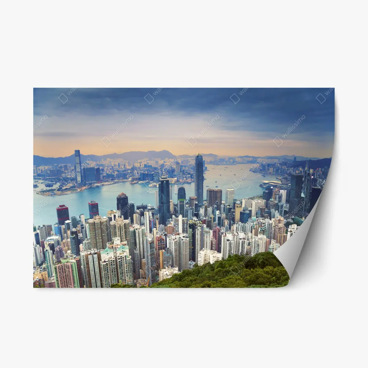 Repositionierbarer Aufkleber Hong Kong stadtpanorama bei dämmerung – Pixers®