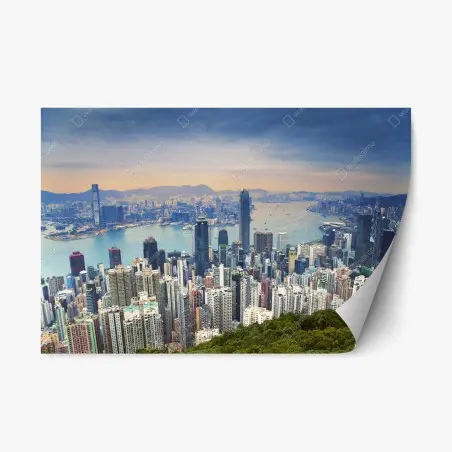 Repositionierbarer Aufkleber Hong Kong stadtpanorama bei dämmerung – Pixers®