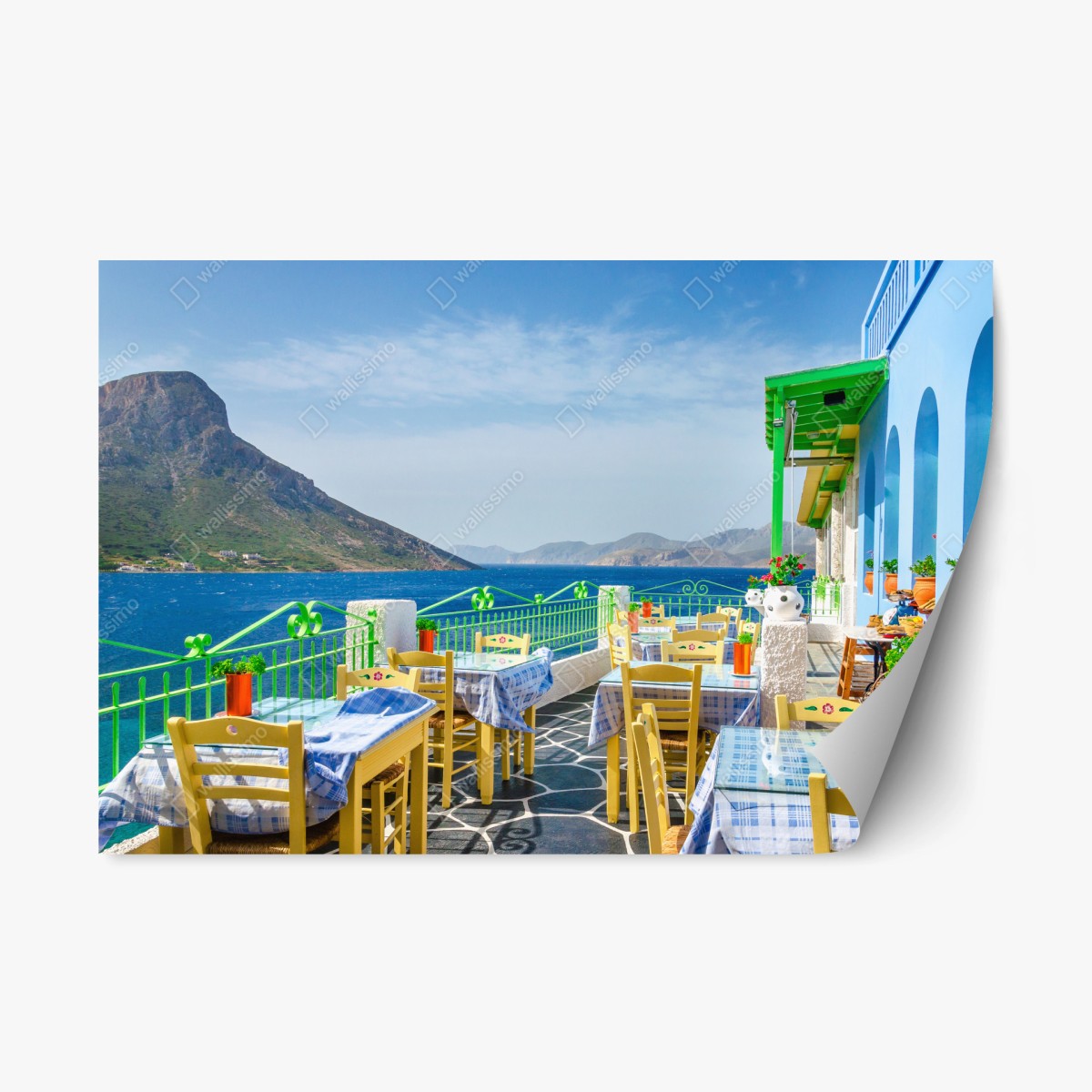 Repositionierbarer Aufkleber sonnige terrasse am meer mit küstenblick – Pixers®