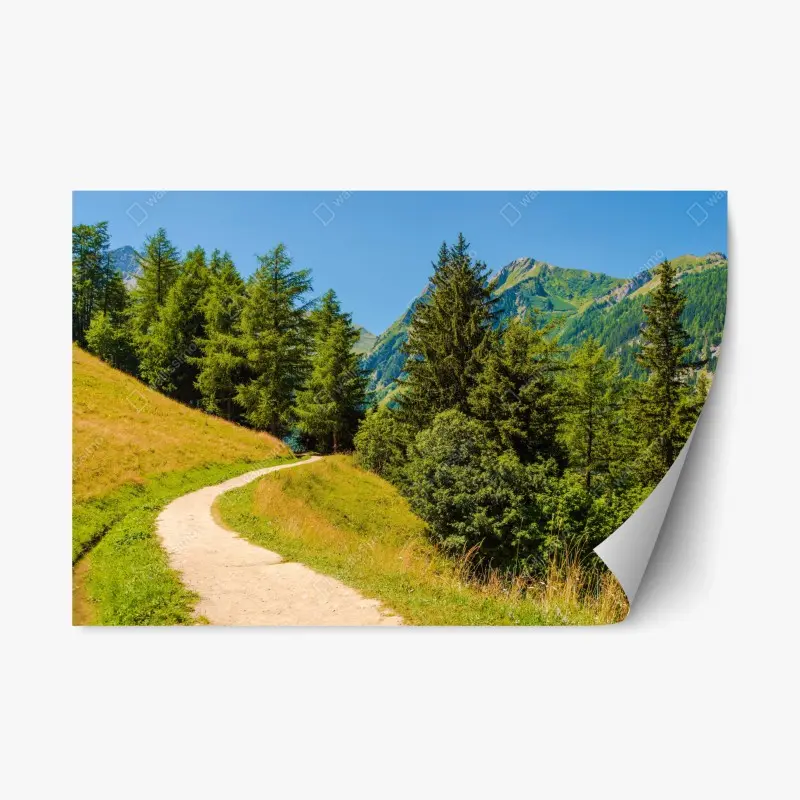 Repositionierbarer Aufkleber bergweg in den Schweizer Alpen im Sommer