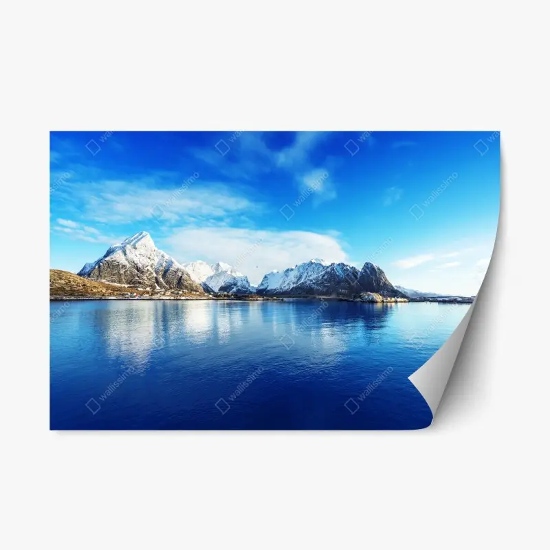 Repositionierbarer Aufkleber ruhige winterliche fjordlandschaft in Reine, Lofoten
