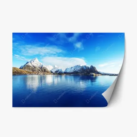 Repositionierbarer Aufkleber ruhige winterliche fjordlandschaft in Reine, Lofoten – Pixers®