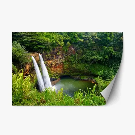 Repositionierbarer Aufkleber doppelter wasserfall im üppig grünen wald – Pixers®