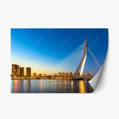 Repositionierbarer Aufkleber Rotterdam Erasmusbrücke bei dämmerung – Pixers®
