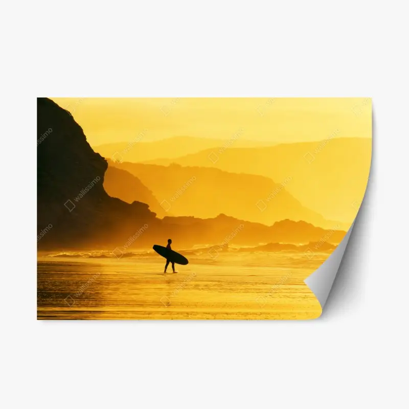 Repositionierbarer Aufkleber surfer im goldenen sonnenuntergang
