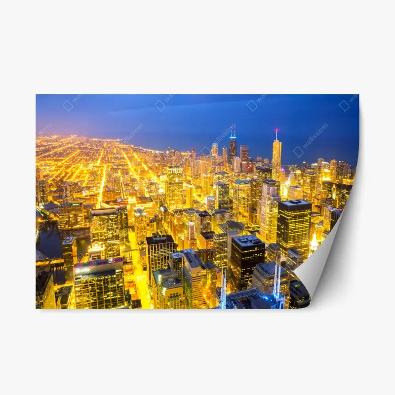 Repositionierbarer Aufkleber luftaufnahme der nächtlichen skyline von Chicago