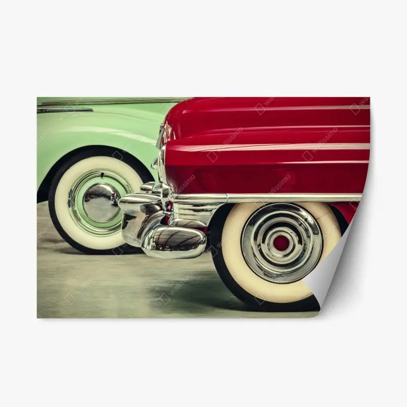 Repositionierbarer Aufkleber nahaufnahme klassischer autos in rot und mint