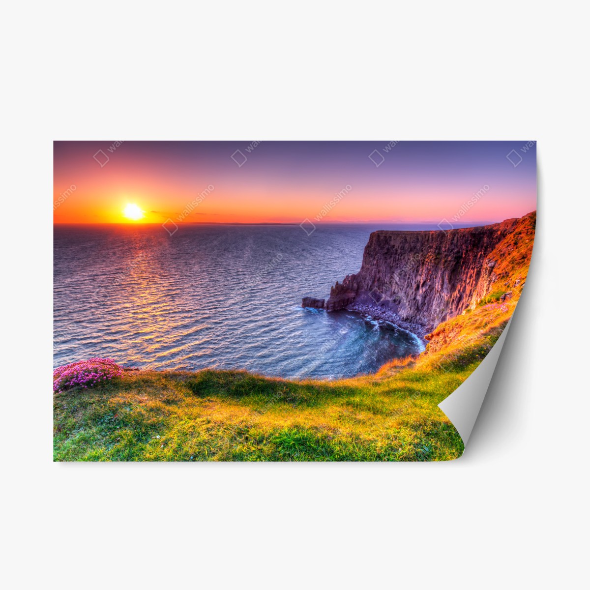 Repositionierbarer Aufkleber sonnenuntergang über zerklüfteten küstenklippen – Pixers®