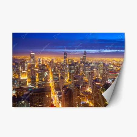 Repositionierbarer Aufkleber Chicago nächtliche skyline panorama – Pixers®