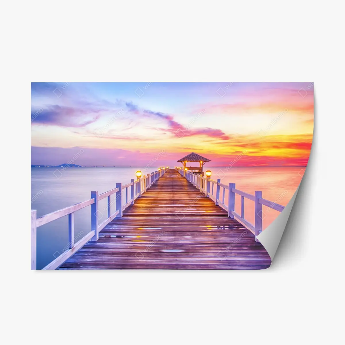 Repositionierbarer Aufkleber sonnenuntergang am steg zum ruhigen horizont – Pixers®