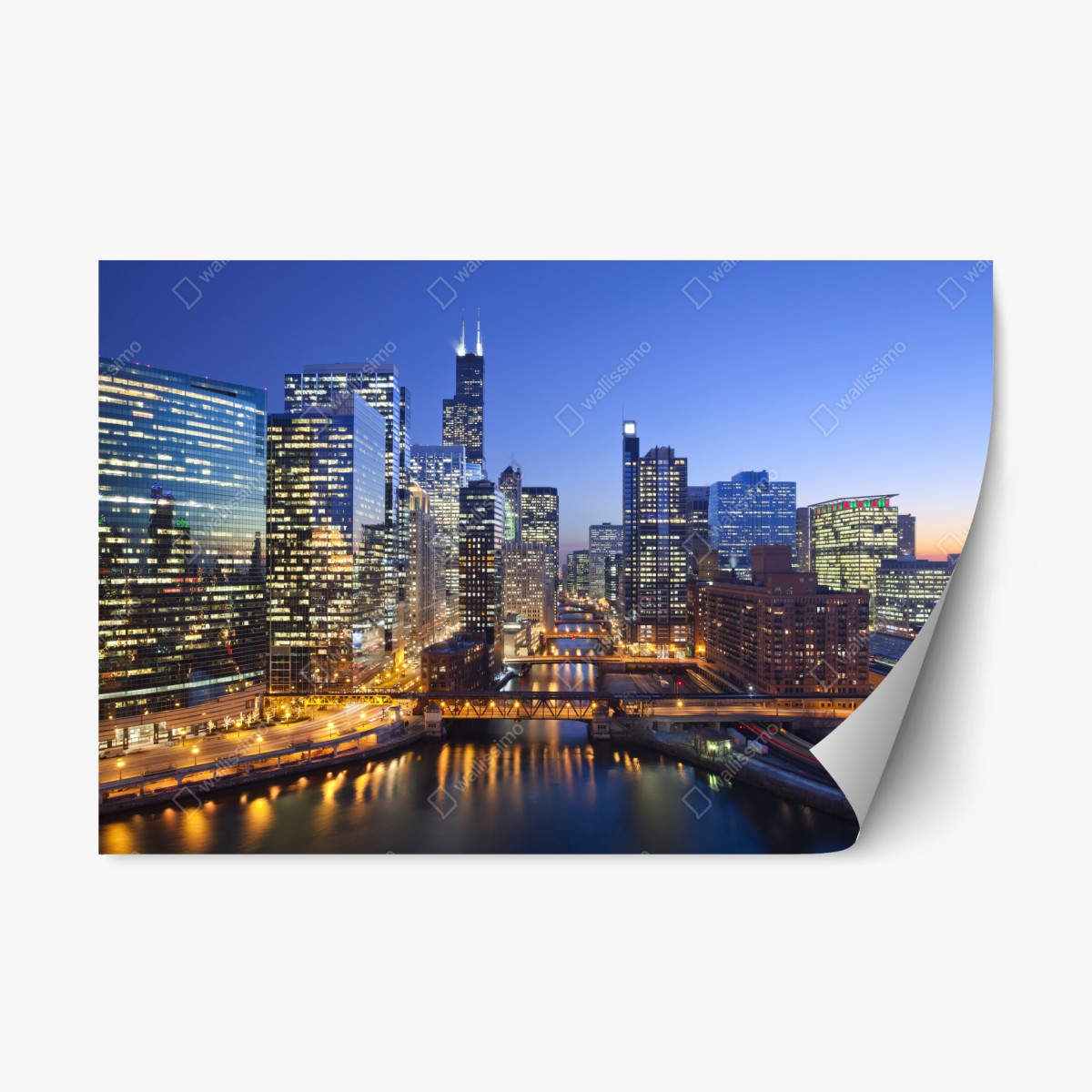 Repositionierbarer Aufkleber Chicago skyline bei dämmerung – Pixers®
