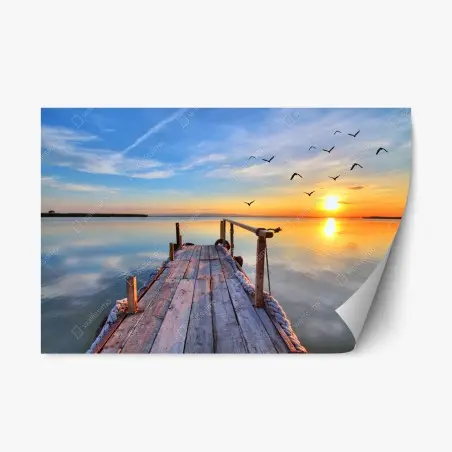 Repositionierbarer Aufkleber sonnenuntergang am hölzernen steg – Pixers®