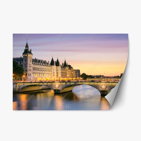 Repositionierbarer Aufkleber Paris sonnenuntergang über der historischen brücke – Pixers®