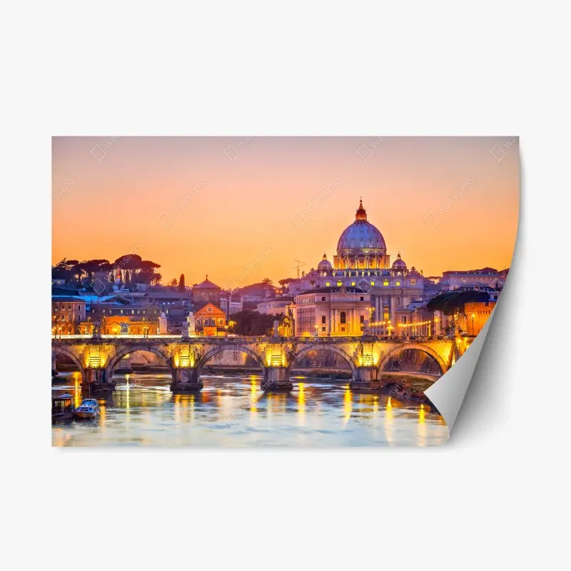 Repositionierbarer Aufkleber sonnenuntergang über dem Petersdom und dem Tiber