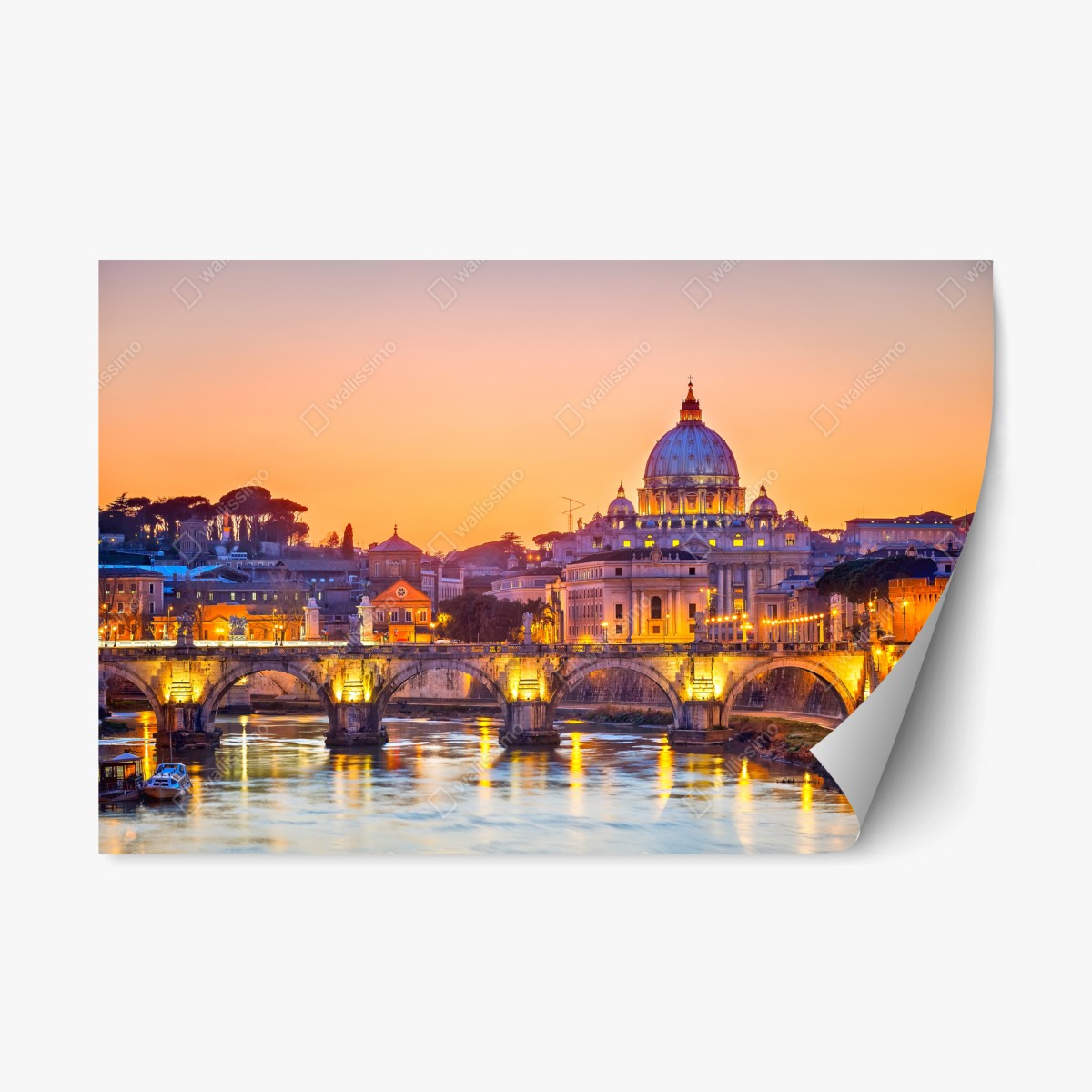 Repositionierbarer Aufkleber sonnenuntergang über dem Petersdom und dem Tiber – Pixers®