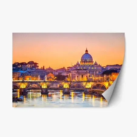 Repositionierbarer Aufkleber sonnenuntergang über dem Petersdom und dem Tiber – Pixers®