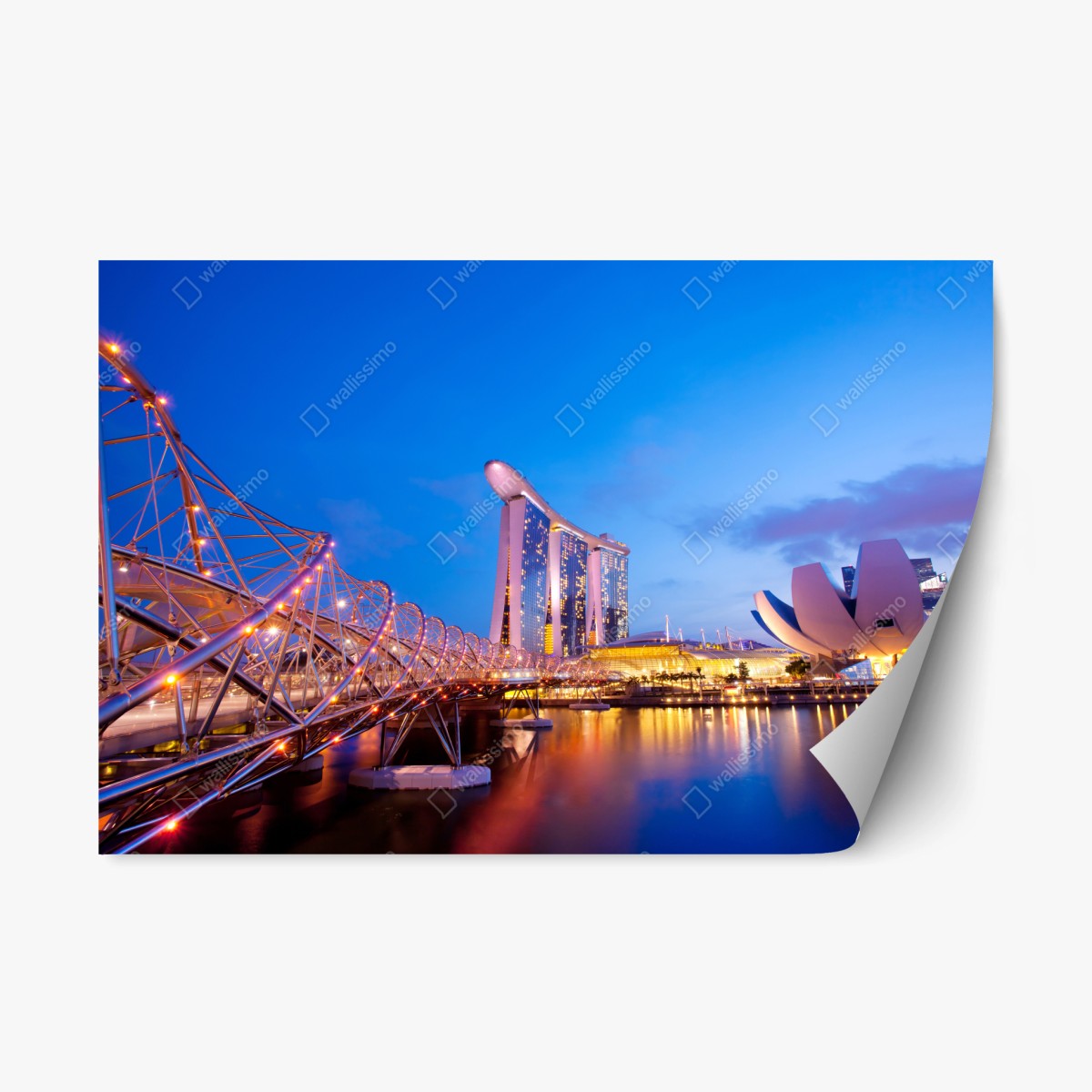 Repositionierbarer Aufkleber stadtbild Marina Bay bei dämmerung – Pixers®