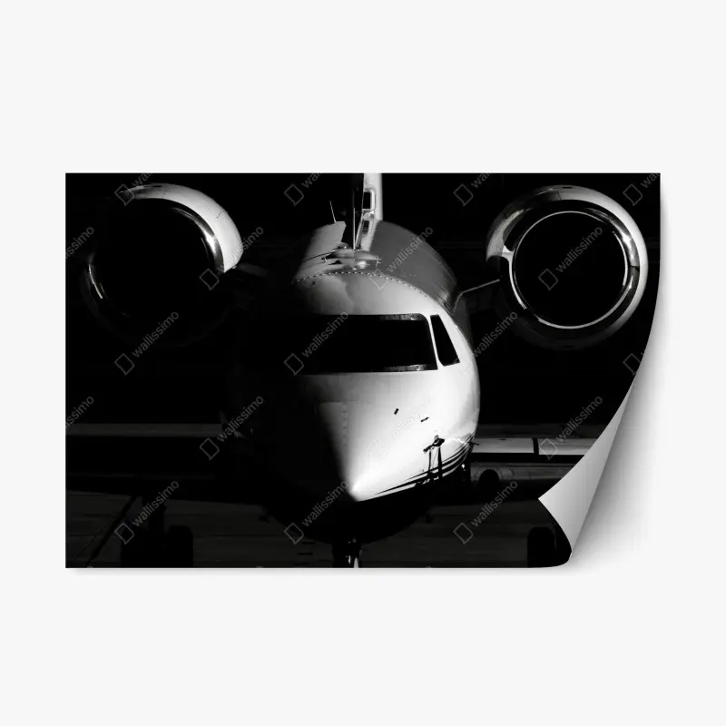 Repositionierbarer Aufkleber monochrome frontalansicht eines privatjets