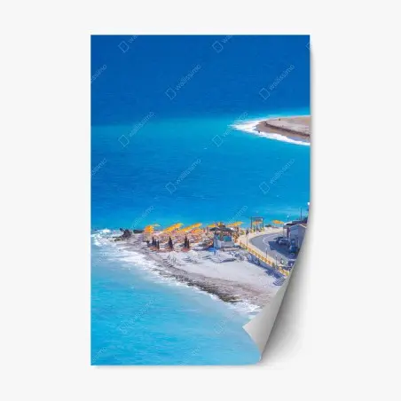 Repositionierbarer Aufkleber Rhodos strand mit bunten sonnenschirmen – Pixers®
